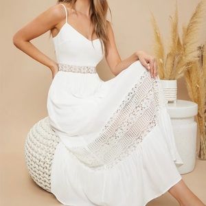 Cami maxi dress lace crochet white boho